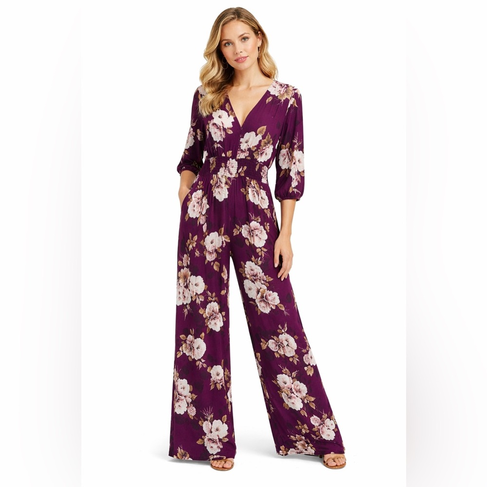 Jaase Wide Leg floral Leah Plum Skies Jumpsuit XS